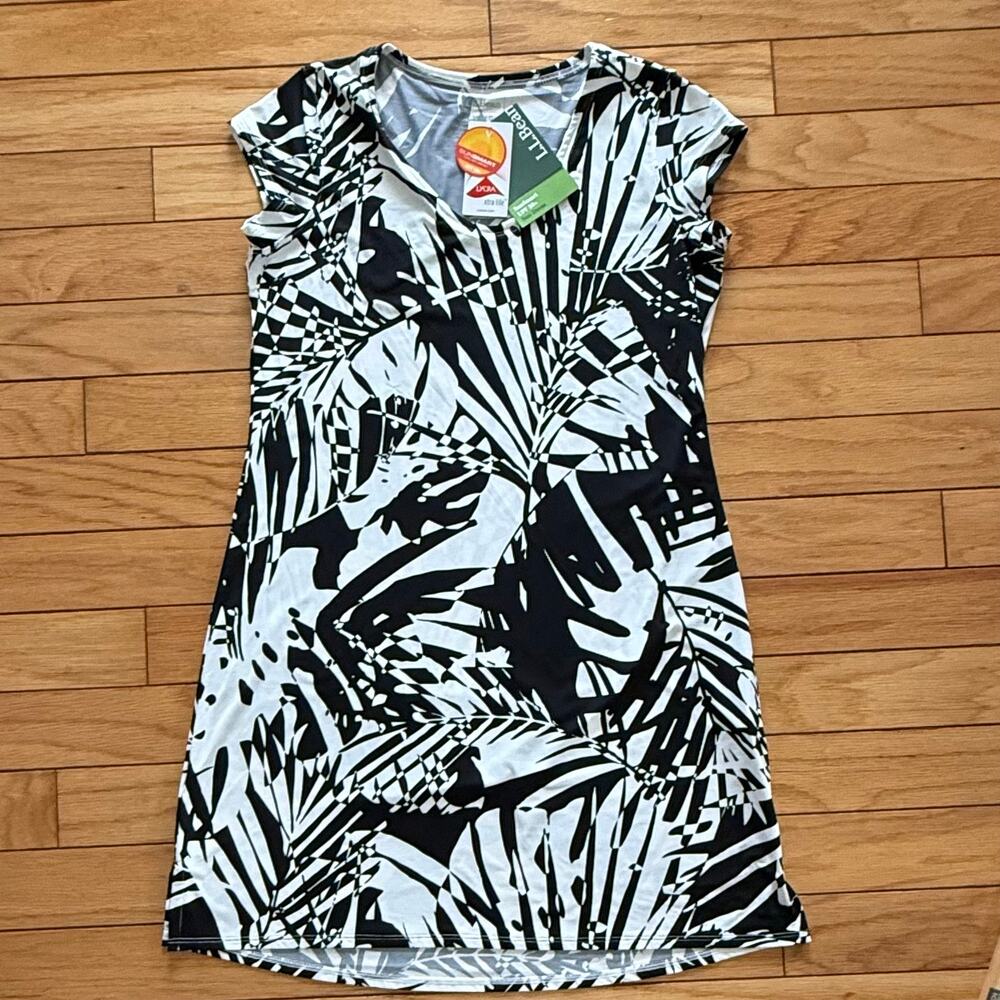 NWT L.L. Bean SunSmart UPF50+ Tropical Palm Leaf Print Size Medium Sun Dress
